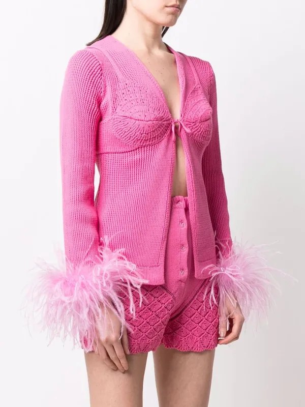 feather-trim open-knit Cardigan - Farfetch
