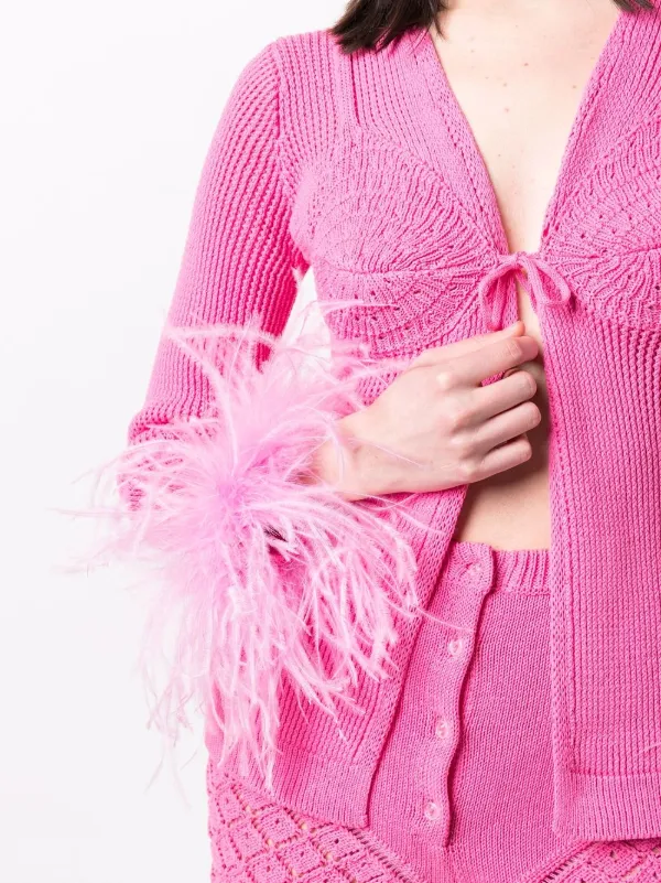 feather-trim open-knit Cardigan - Farfetch