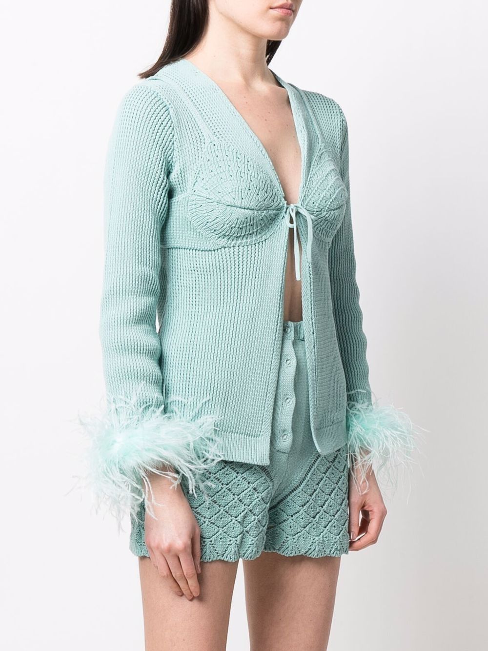 фото Seen users feather-trim open-knit cardigan