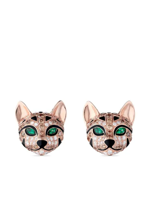 Boucheron 18kt rose gold Fuzzy The Leopard diamond and emerald earrings