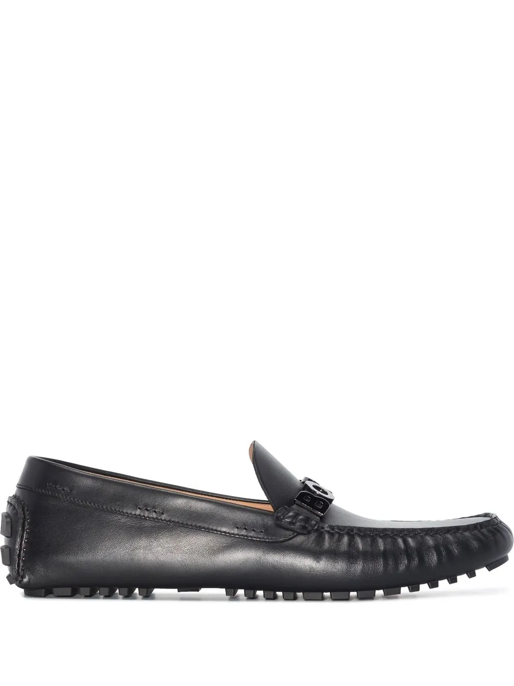 

BOSS logo-plaque leather boat shoes - Black