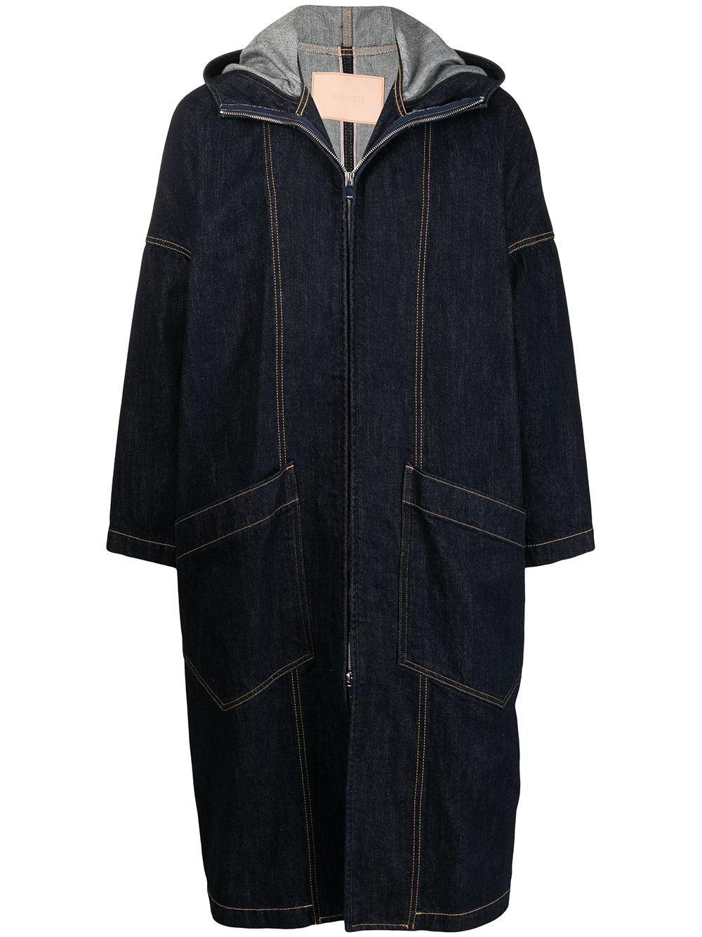 фото Sulvam джинсовое пальто оверсайз с капюшоном