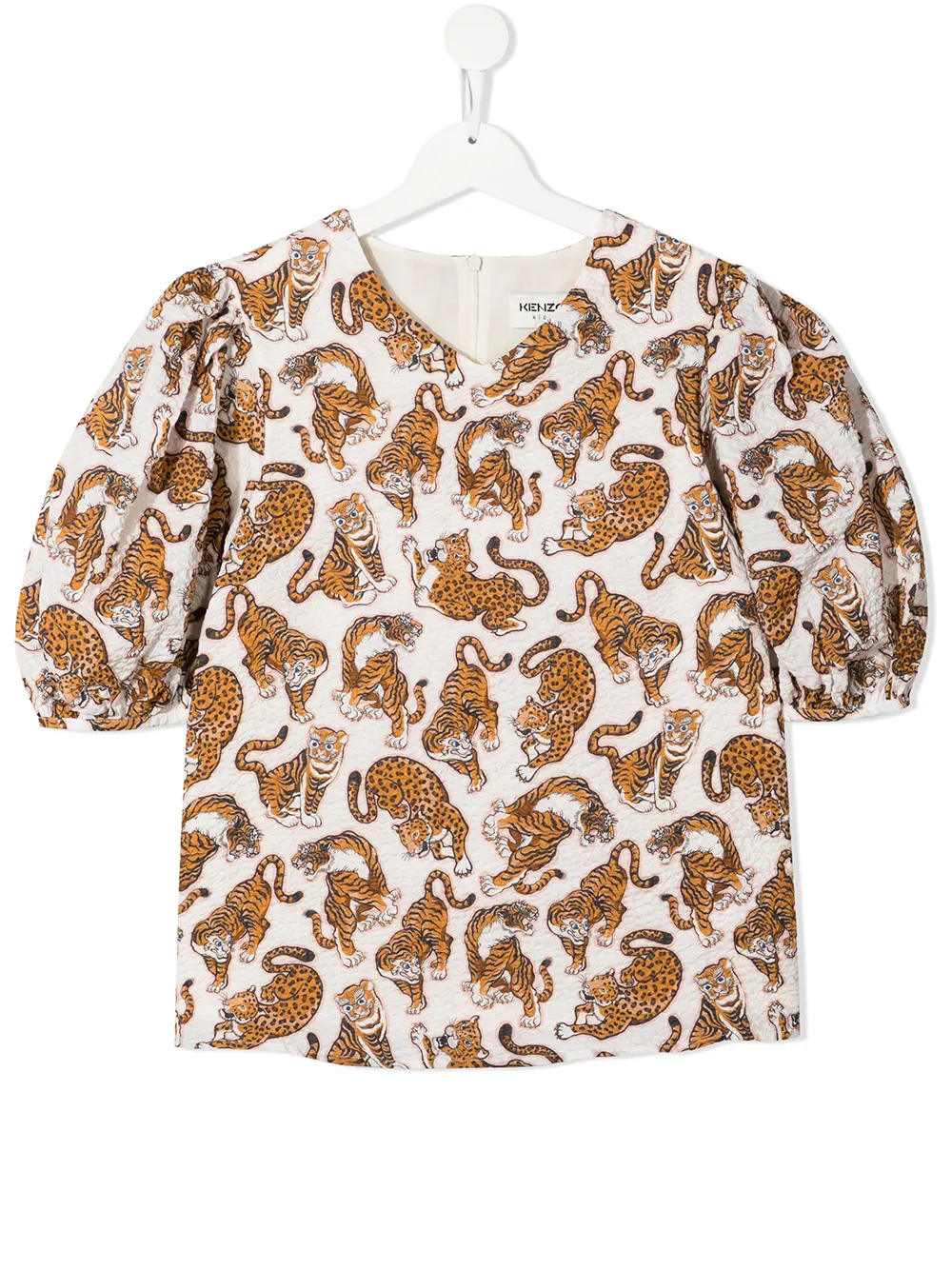 

Kenzo Kids tiger-print puff-sleeve top - Brown