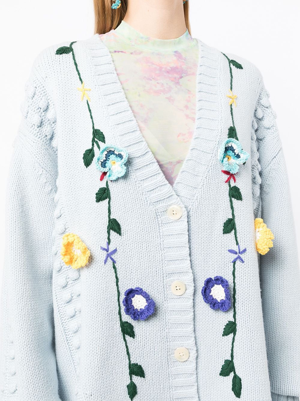 floral-appliqué wool cardigan