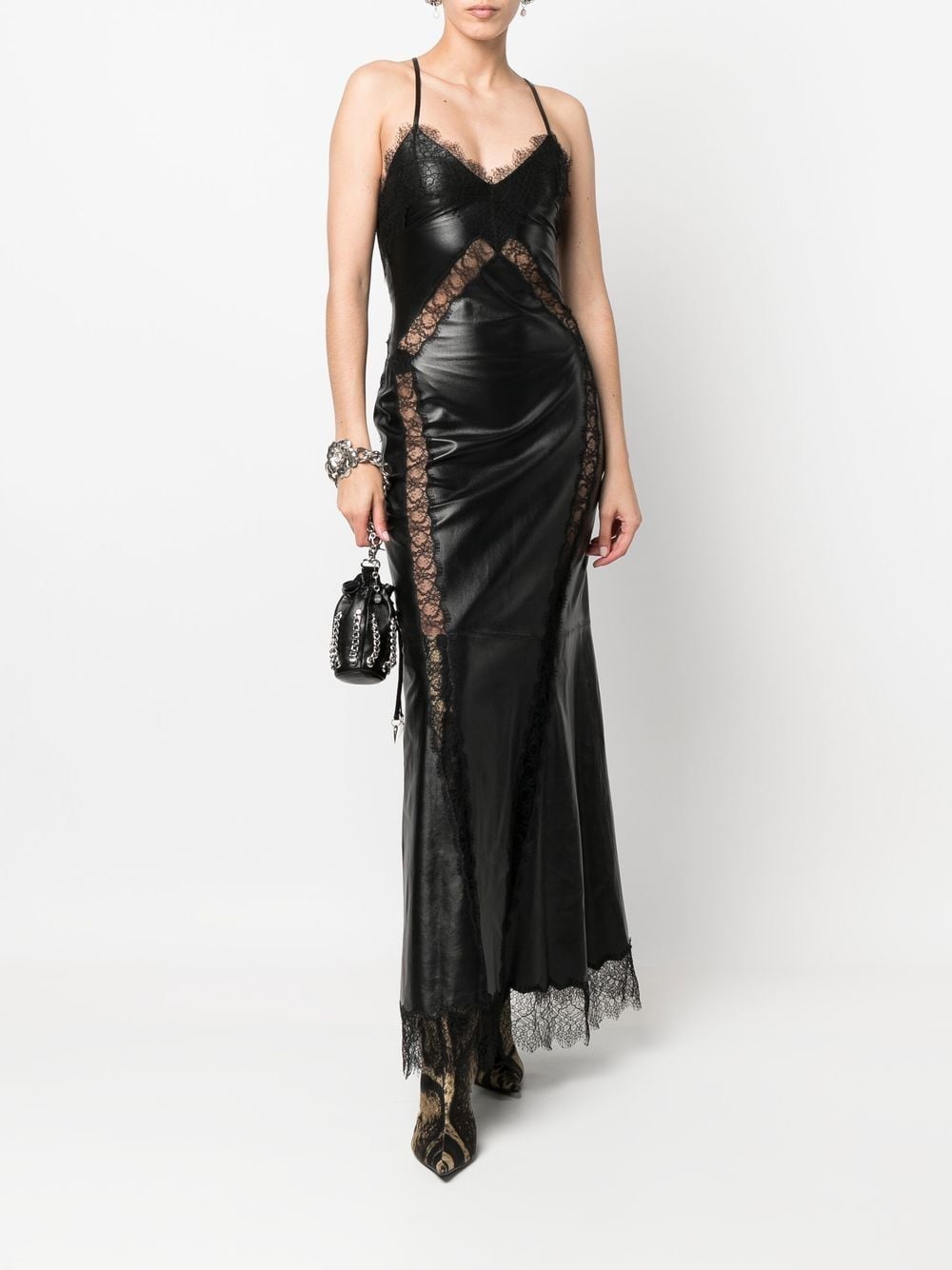 Roberto Cavalli Midi-jurk met afwerking van kant - Zwart