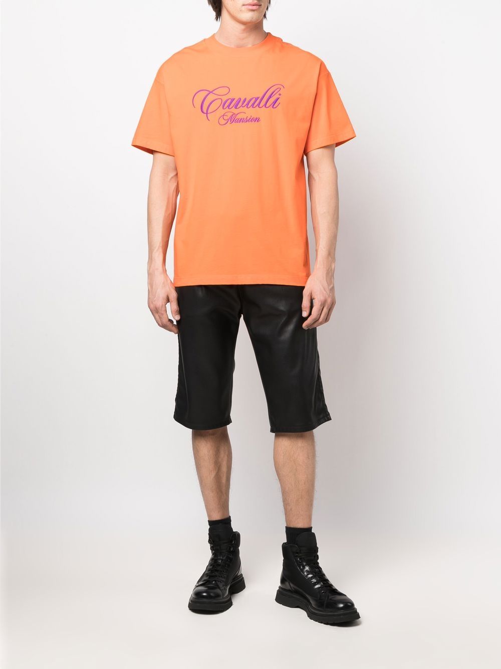 Roberto Cavalli T-shirt met geborduurd logo - Oranje