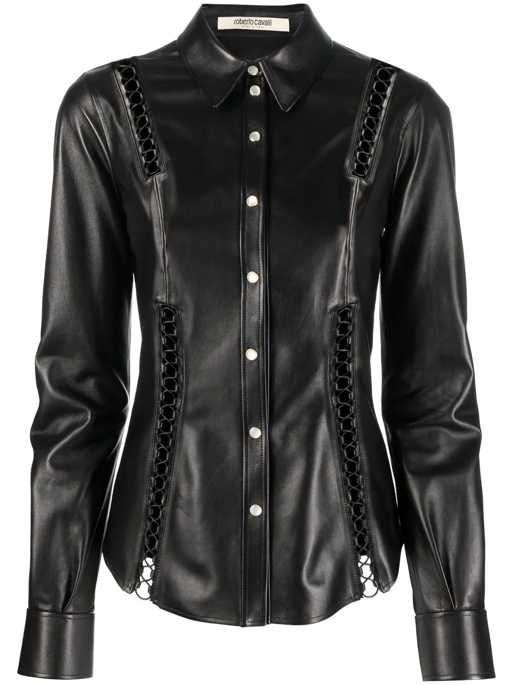 

Roberto Cavalli lace-up detail leather shirt - Black