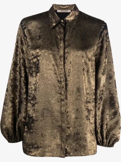Roberto Cavalli metallic-effect balloon sleeve shirt