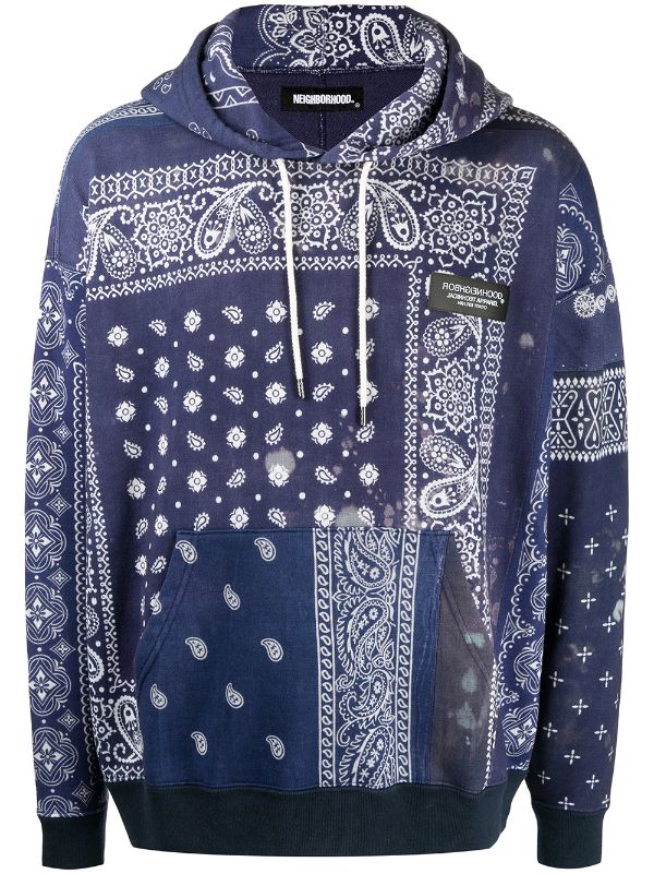Farfetch Clothing Sweaters Hoodies Blue Fleece bandana-print zipped hoodie 