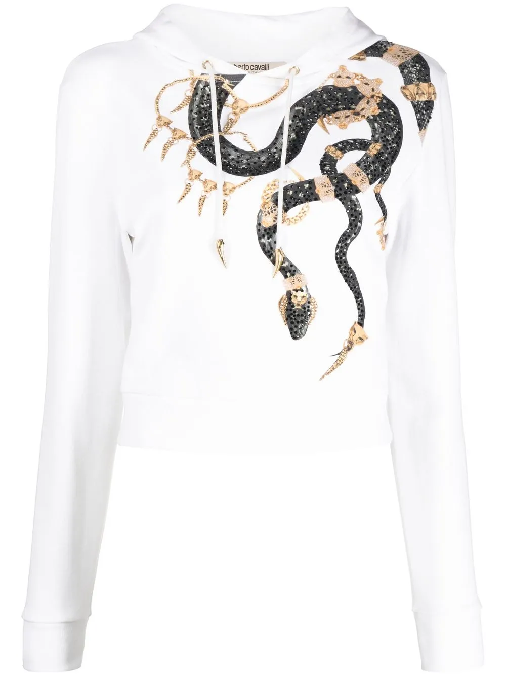 

Roberto Cavalli hoodie con motivo de serpientes en strass - Blanco