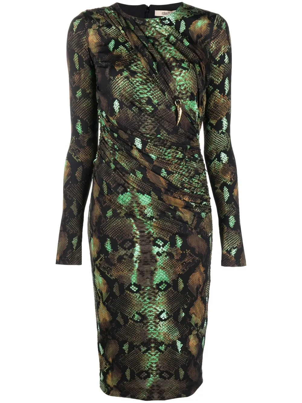 

Roberto Cavalli python print long-sleeve midi dress - Green