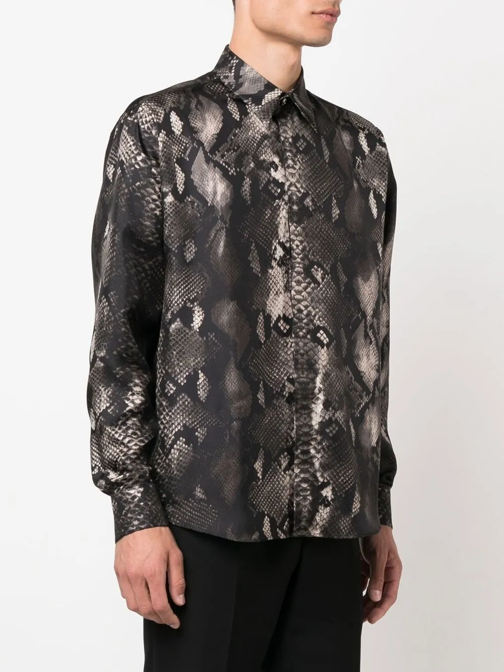  Roberto Cavalli Seidenhemd Mit Schlangen Print   Schwarz 