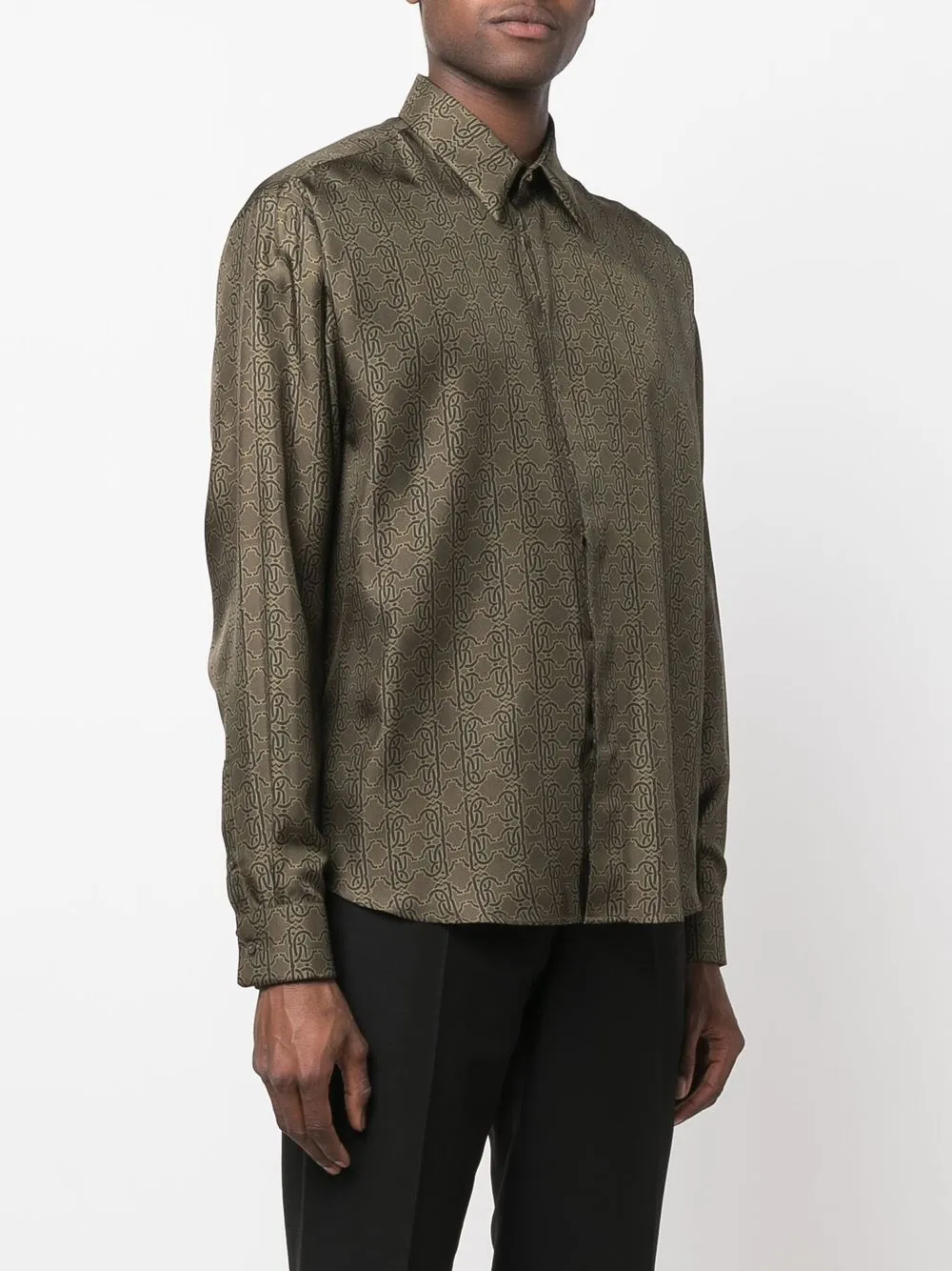  Roberto Cavalli Seidenhemd Mit Monogramm Print   Grün 