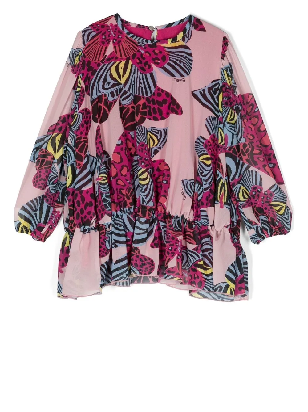 

Roberto Cavalli Junior vestido con volantes y mariposas estampadas - Rosado