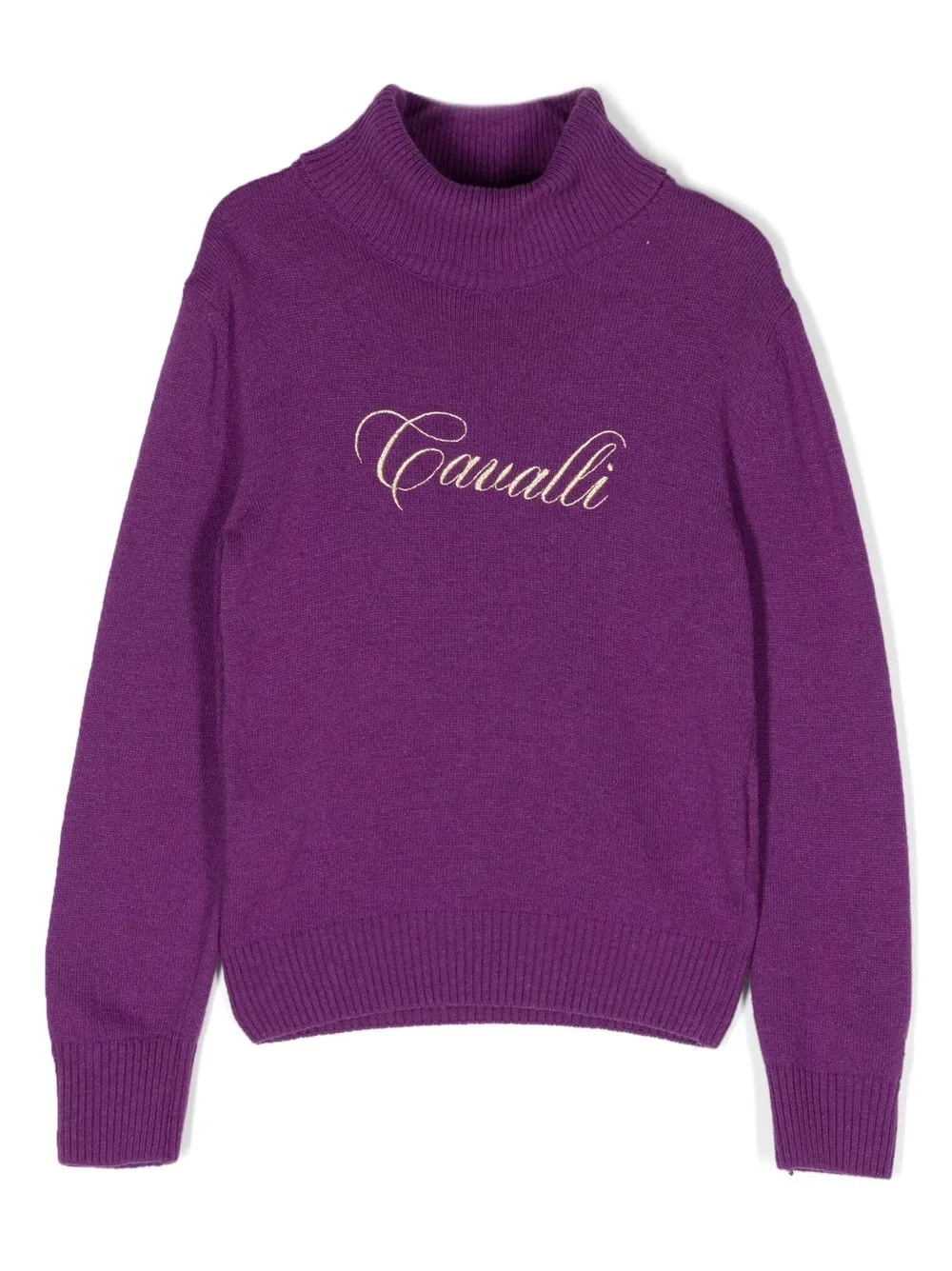 

Roberto Cavalli Junior logo-embroidered roll neck jumper - Purple