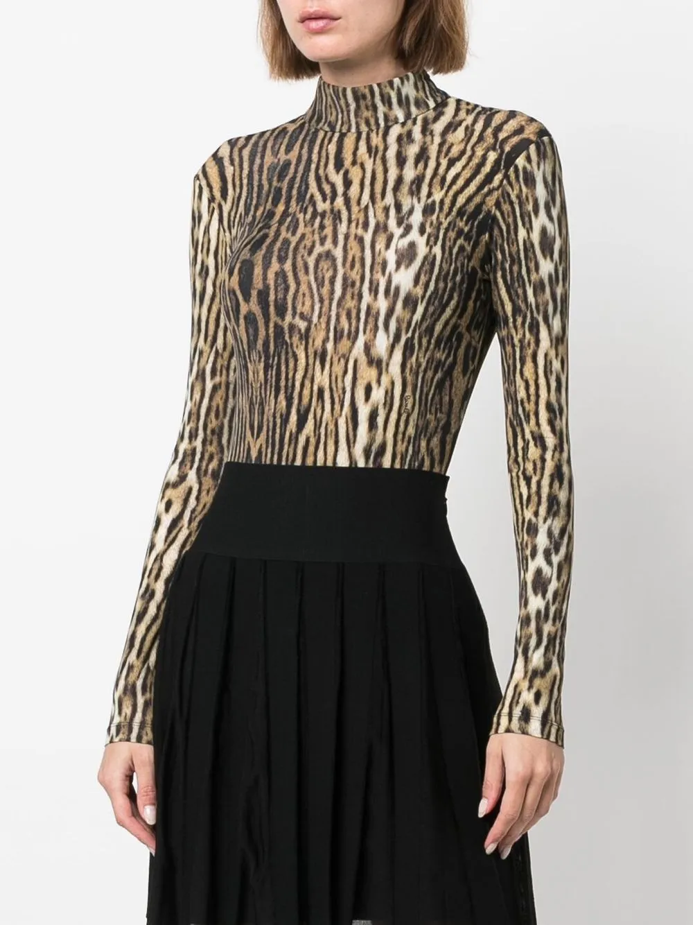 Roberto Cavalli Leopard-print Mock-neck Open-back Bodysuit In Neutrals
