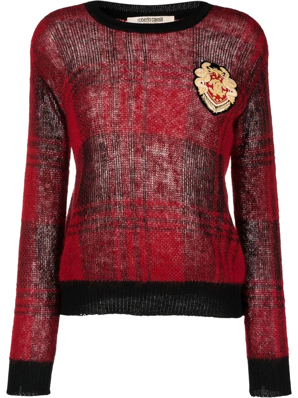 

Roberto Cavalli intarsia-check logo-patch jumper - Red