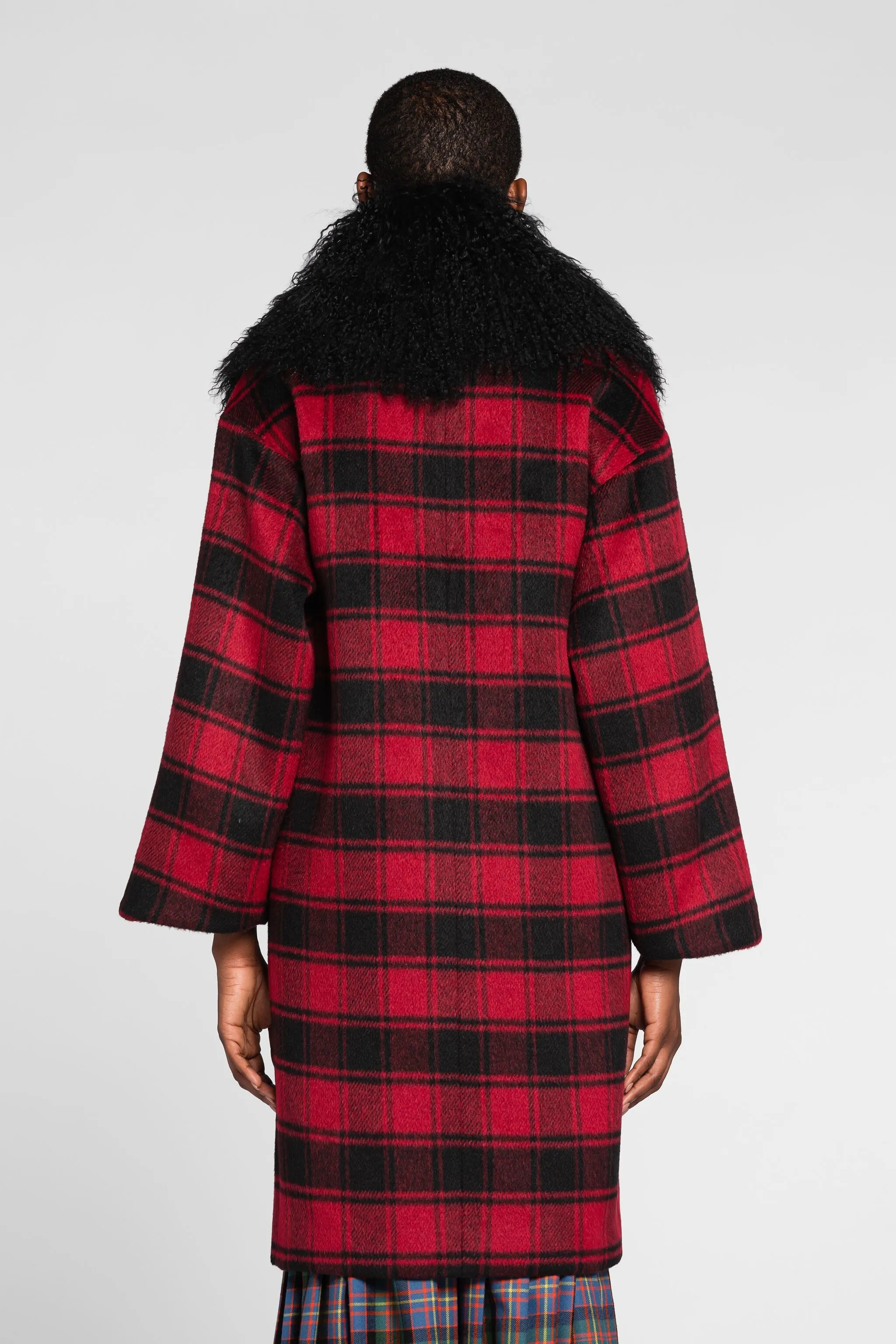 Cappotto tartan con collo in shearling