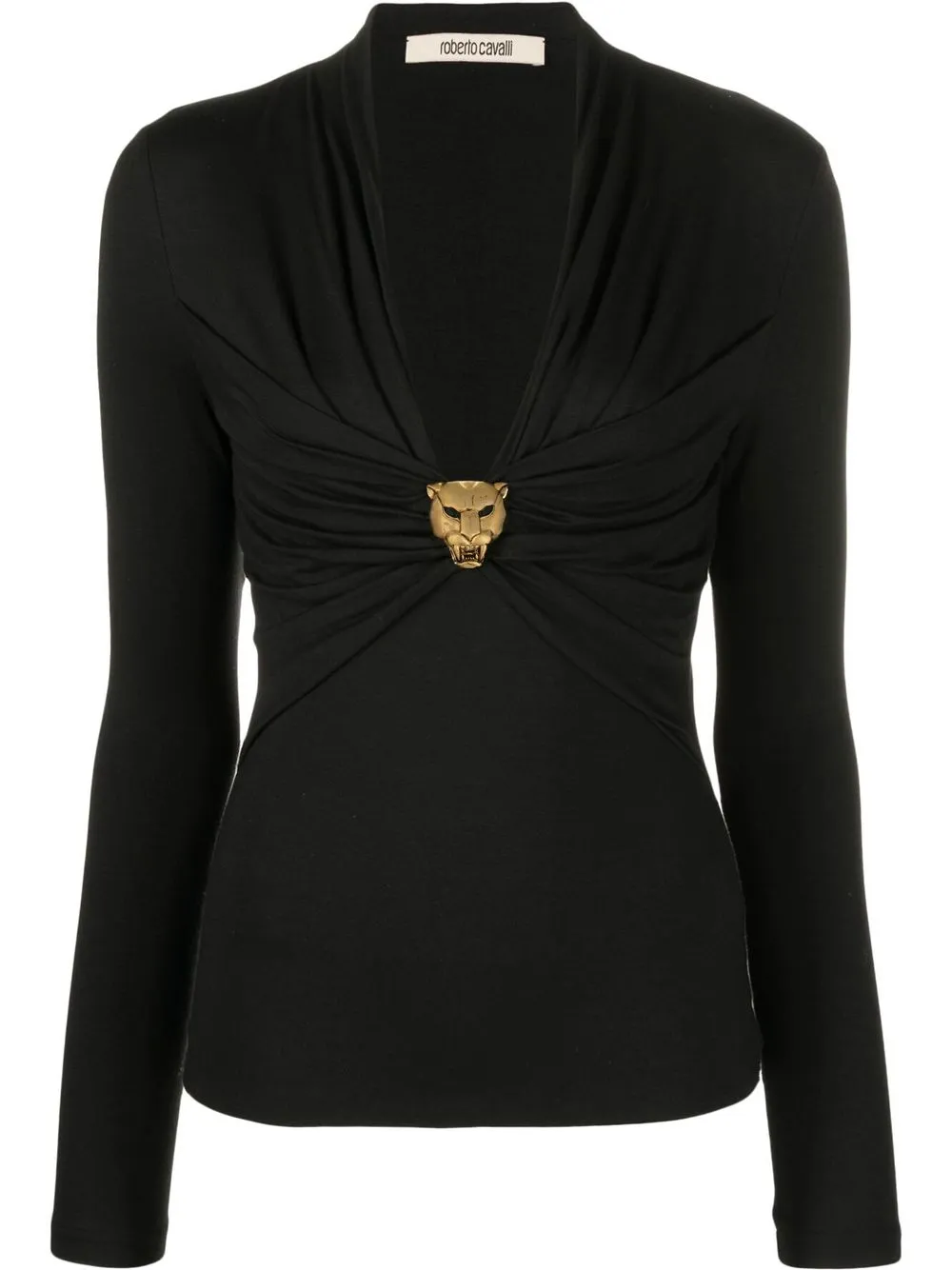 

Roberto Cavalli jaguar-motif gathered top - Black