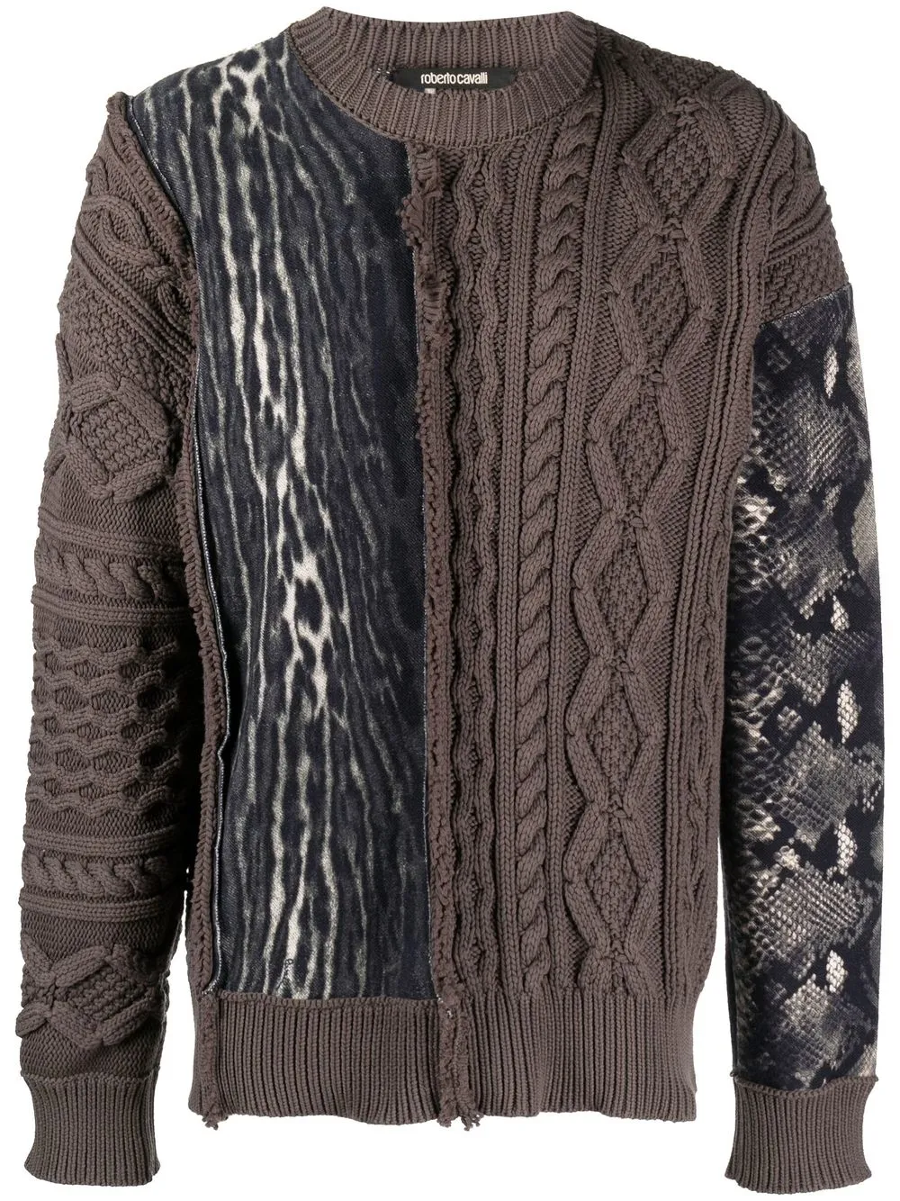 

Roberto Cavalli patchwork cable knit jumper - Grey