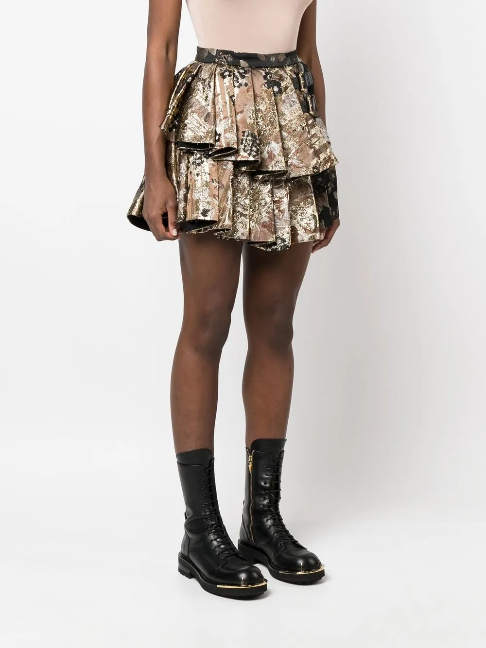  Roberto Cavalli Brocade-pattern Pleated Miniskirt - Black 