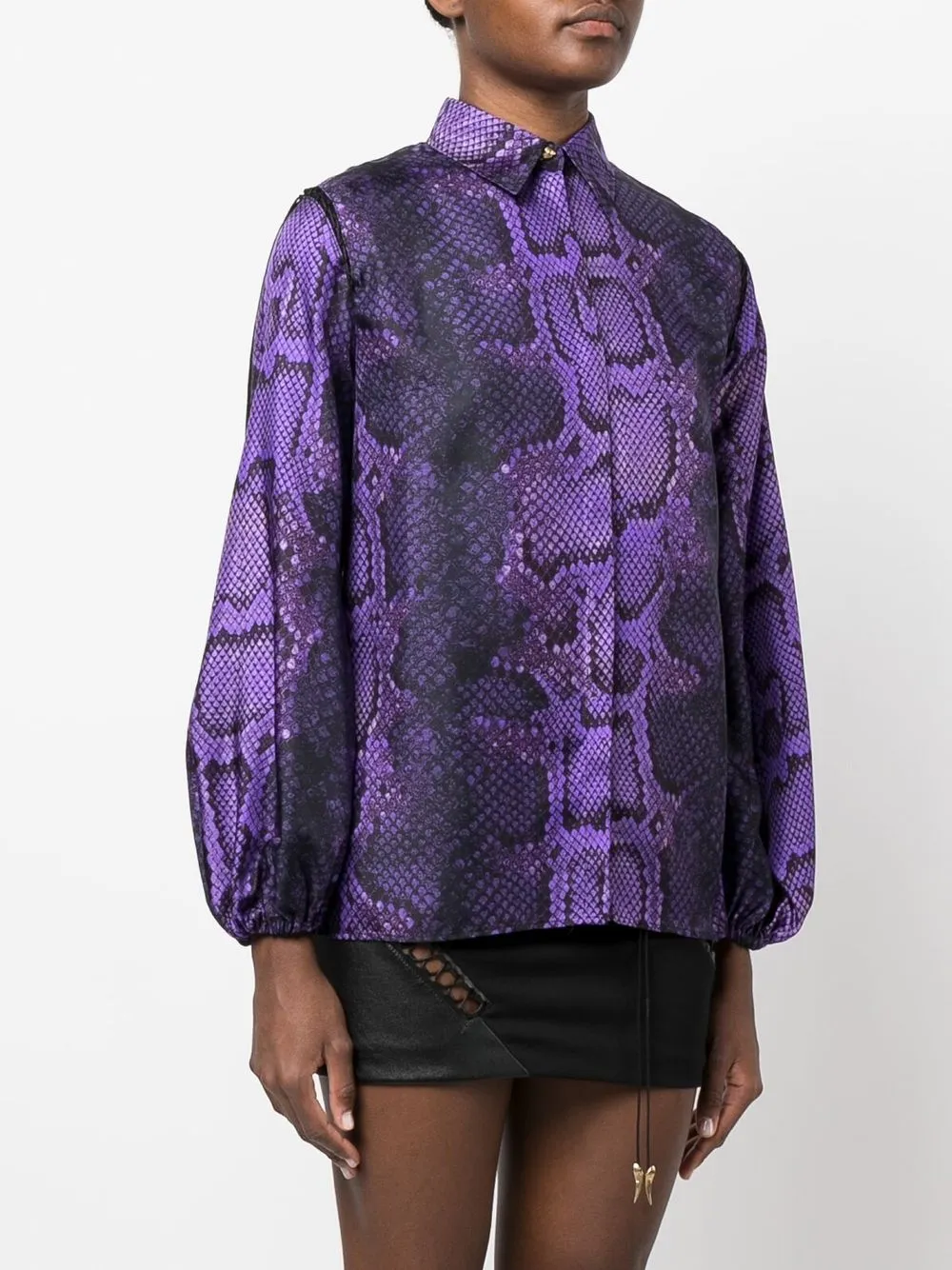  Roberto Cavalli Hemd Mit Schlangenleder Print   Violett 