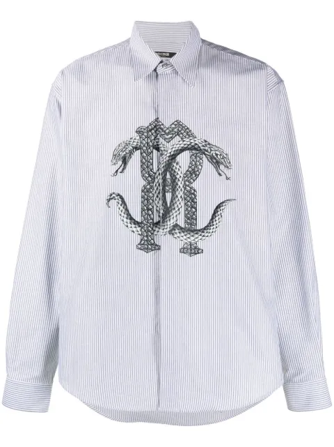 Roberto Cavalli camisa a rayas con estampado Mirror Snake