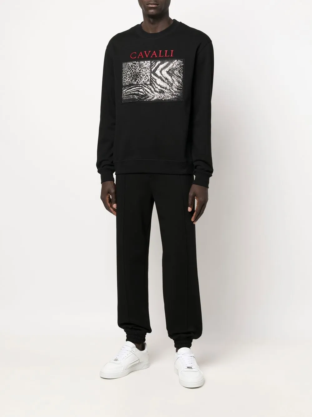 Roberto Cavalli Sweater met logoprint - Zwart