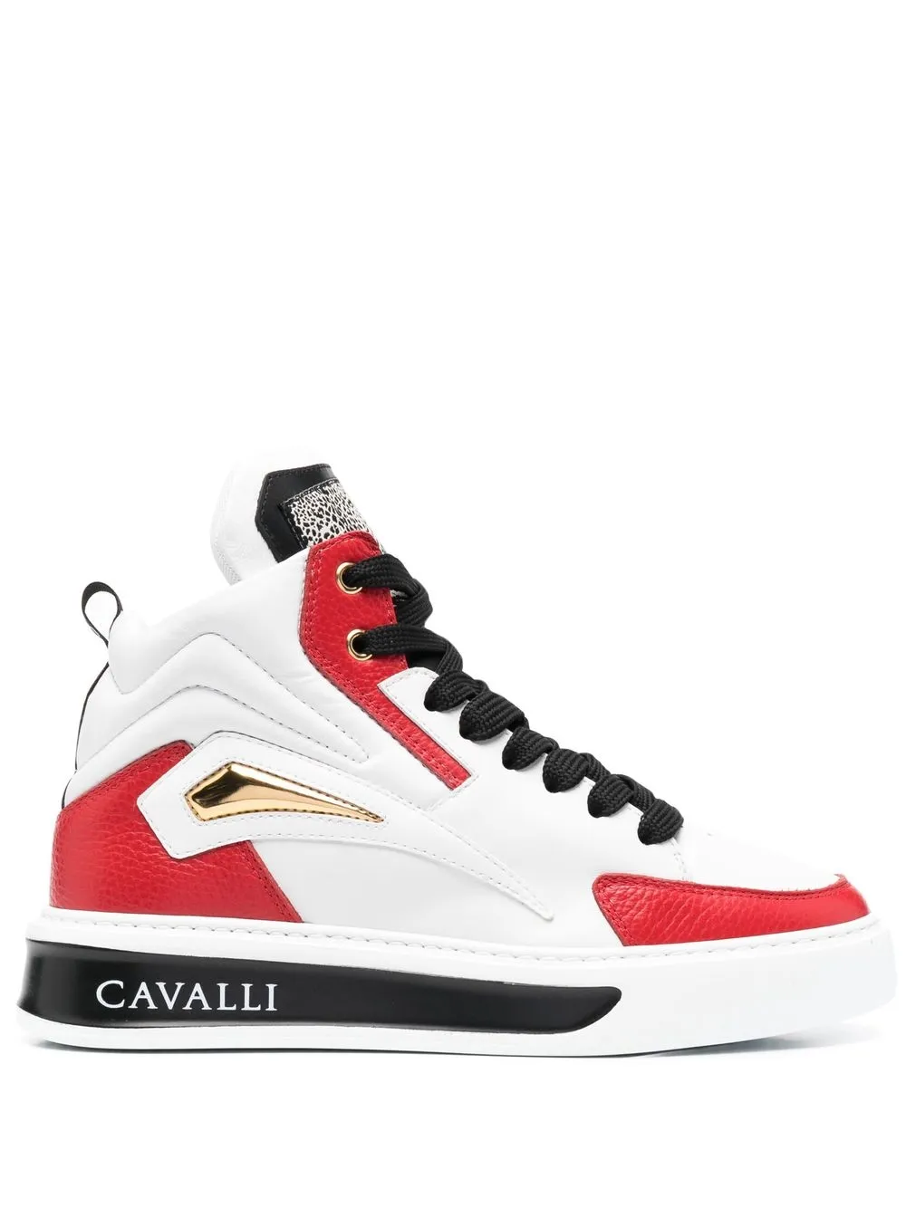 

Roberto Cavalli Tiger Tooth panelled colour-block high-top sneakers - White