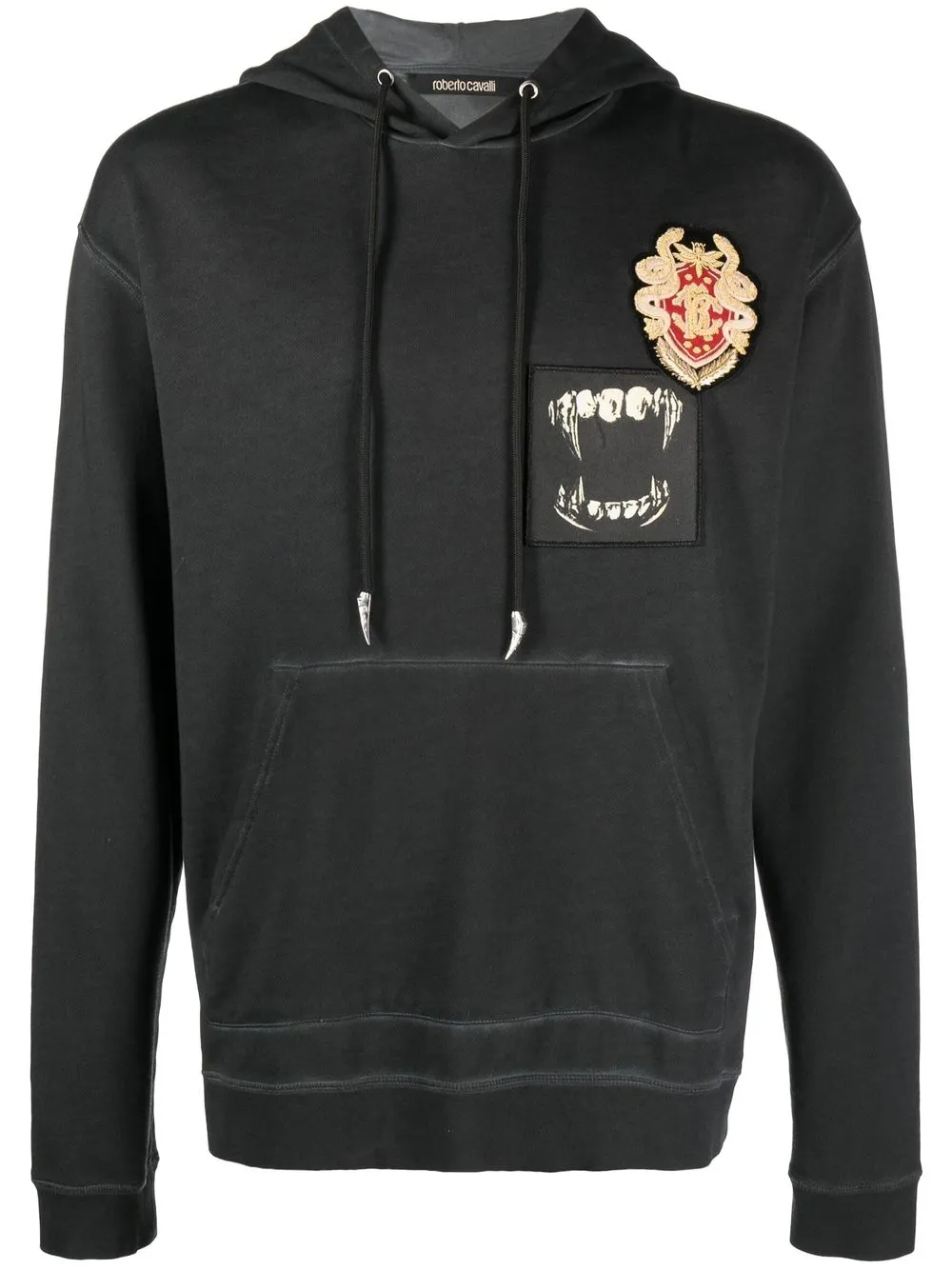 

Roberto Cavalli RC Monogram Crest-appliqué cotton hoodie - Black