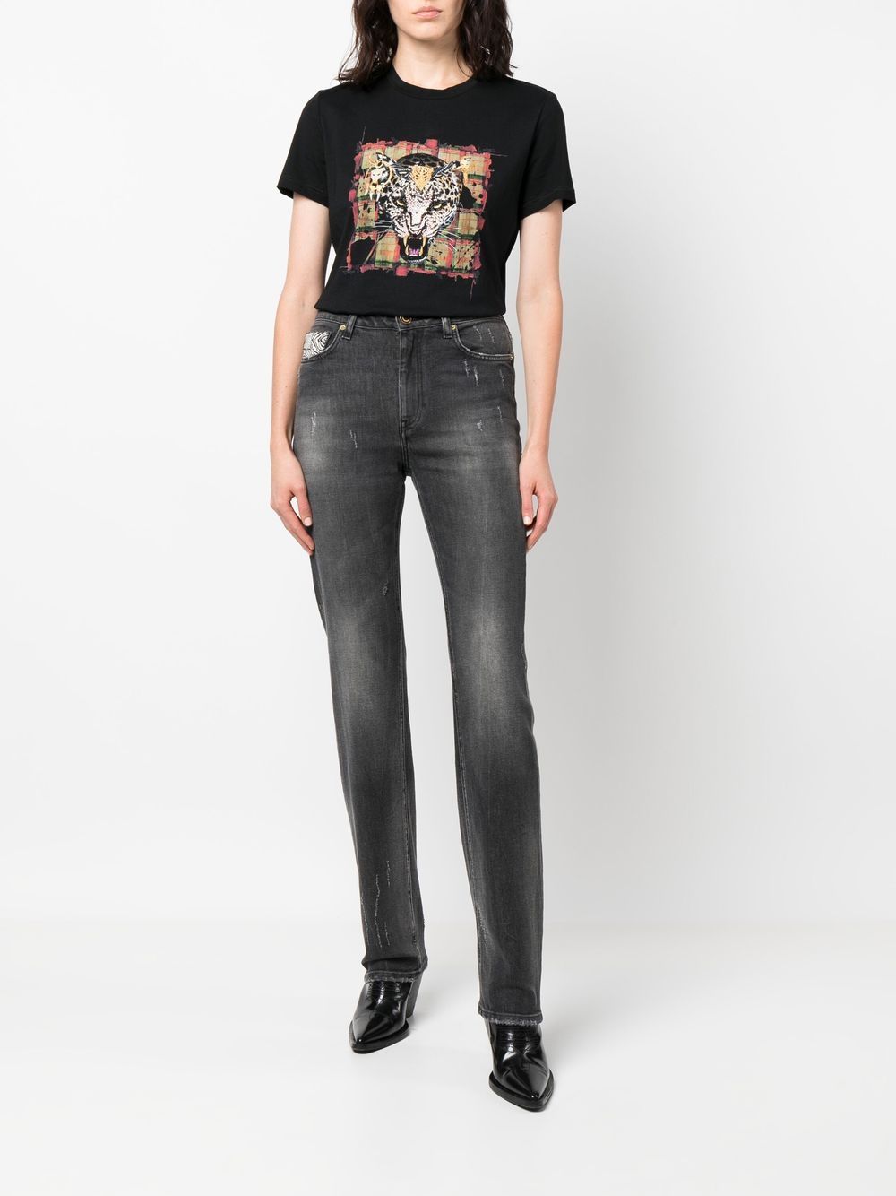 Roberto Cavalli T-shirt met luipaardprint - Zwart