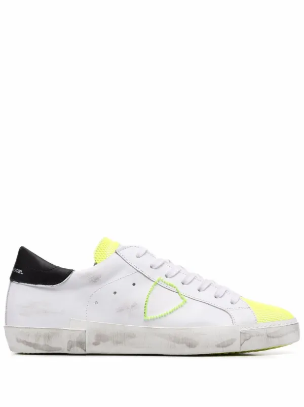 PHILIPPE MODEL SNEAKER IN LEATHER WITH FLUO INSERT AND STUDS Woman Blanc  Jaune | Mascheroni Moda