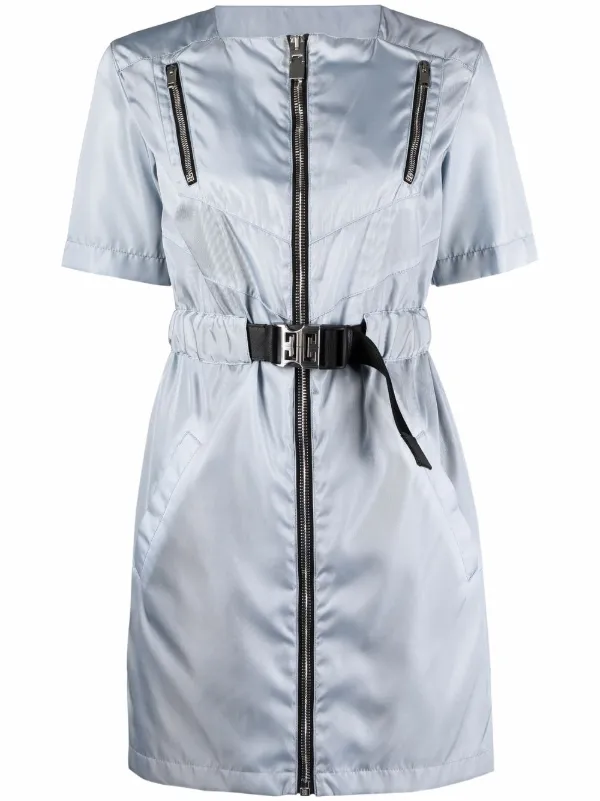 Givenchy Metallic zip-detail short-sleeved Dress | Blue