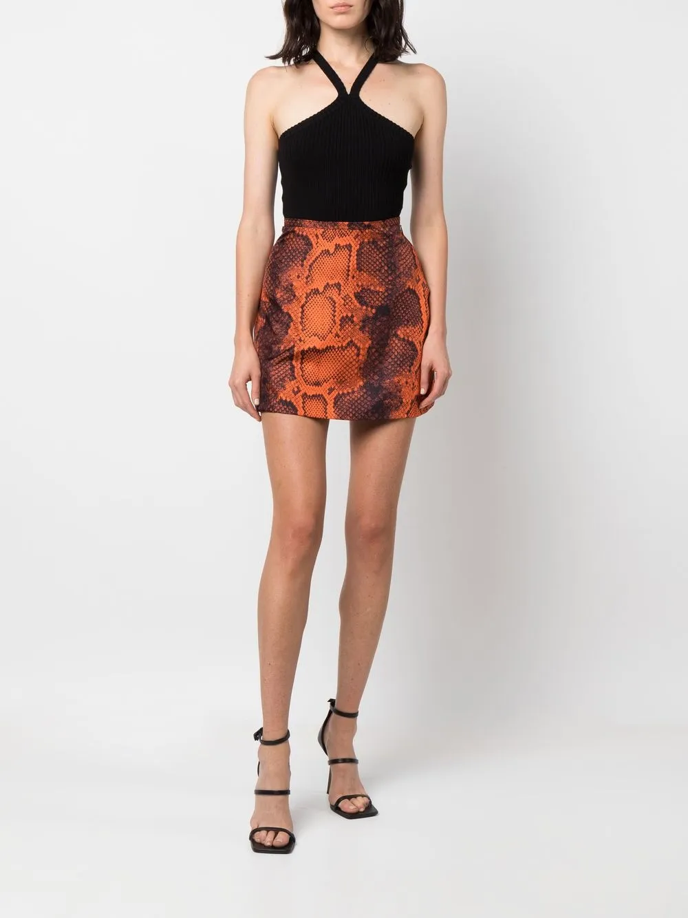 mix-print silk skirt