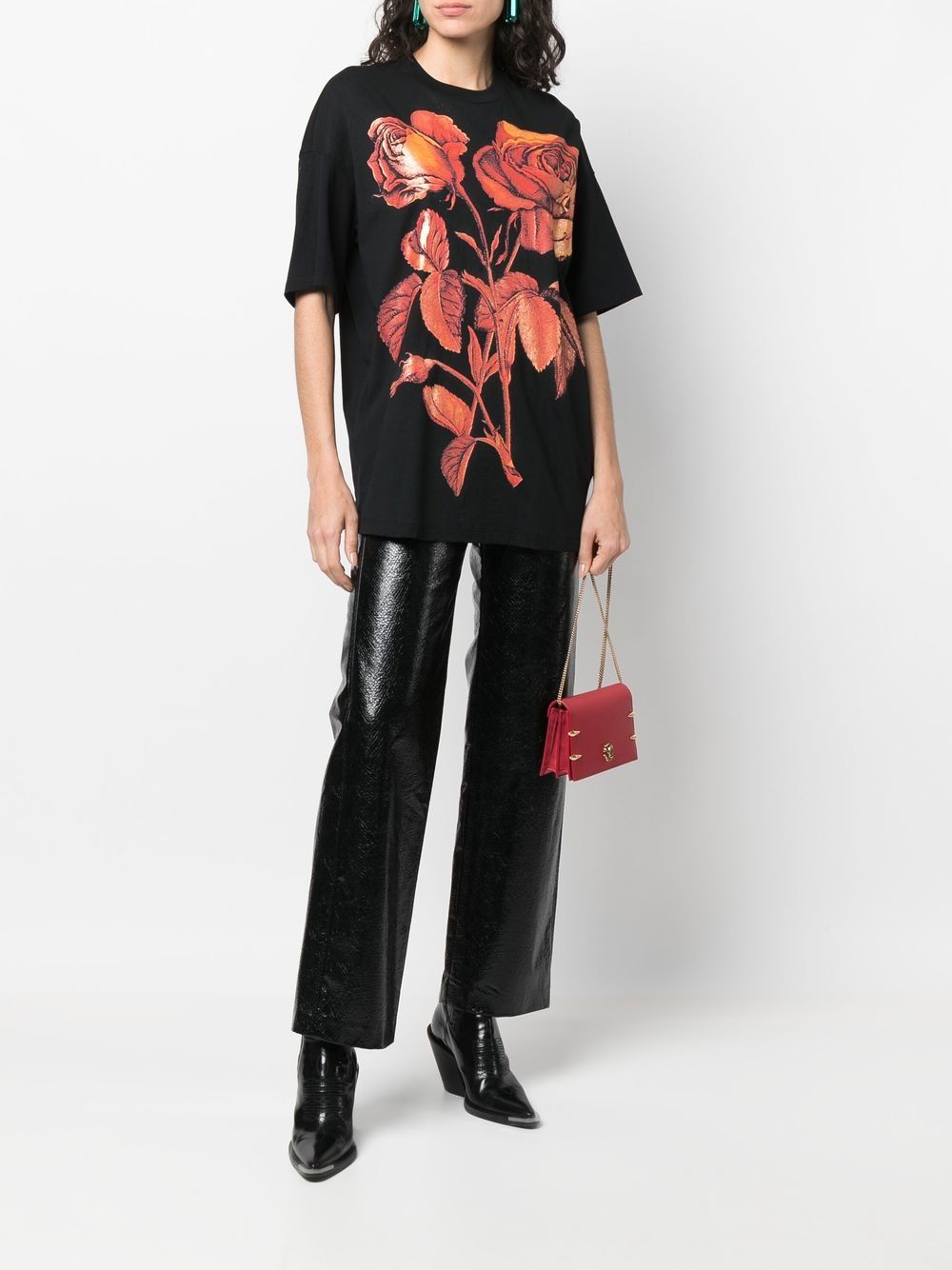 Roberto Cavalli rose-print T-shirt - Black