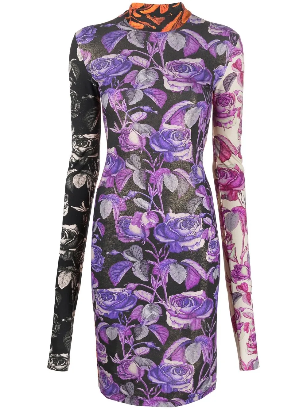 

Roberto Cavalli vestido manga larga con rosas estampadas - Morado