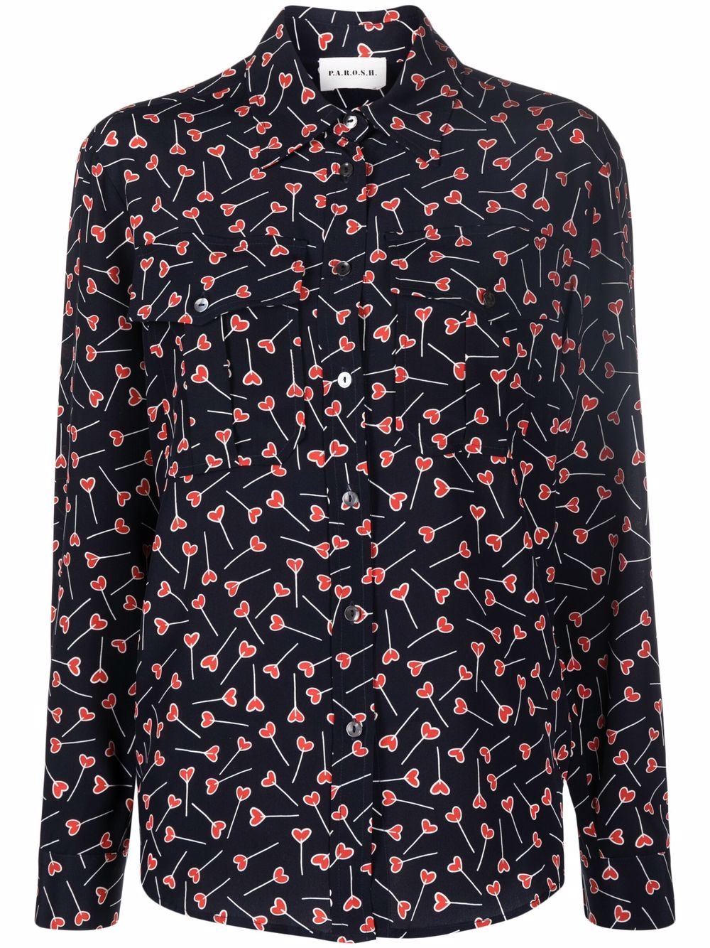 

P.A.R.O.S.H. heart-print silk shirt - Blue