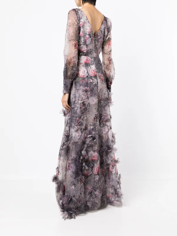 Marchesa Notte Floral blouson-sleeve 
