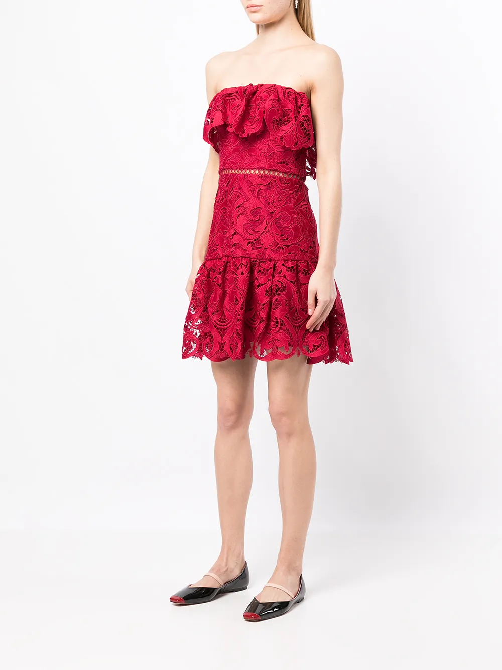 фото Monique lhuillier кружевное платье мини с оборками