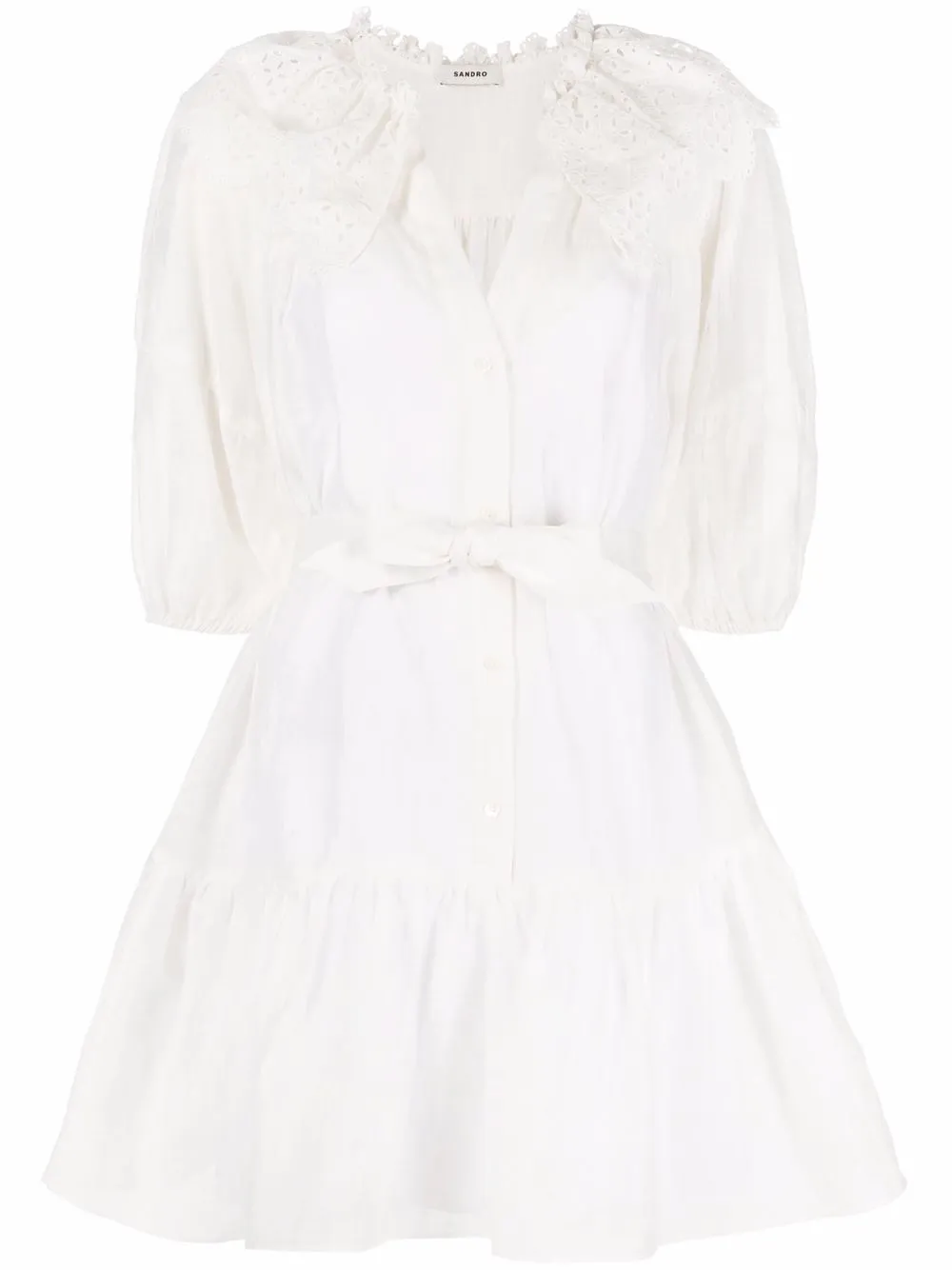 

SANDRO puff-sleeve belted minidress - White