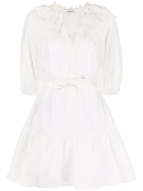 SANDRO puff-sleeve belted minidress