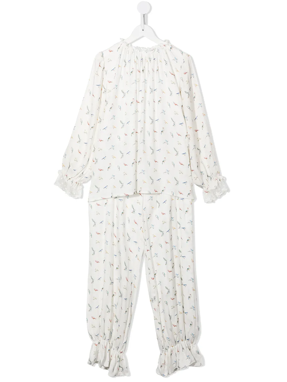 

Amiki TEEN bird-motif ruffled trousers - White