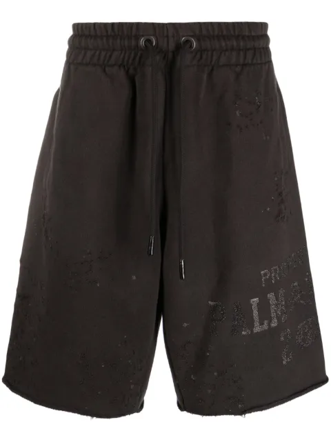 Palm Angels glitter logo distressed shorts