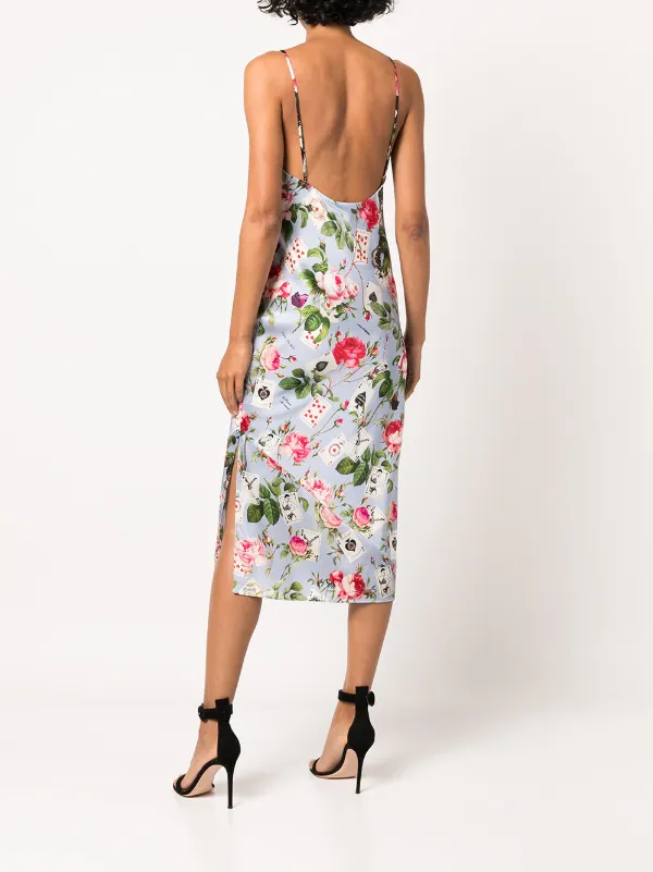 Fleur Du Mal Card Print Silk Slip Dress 