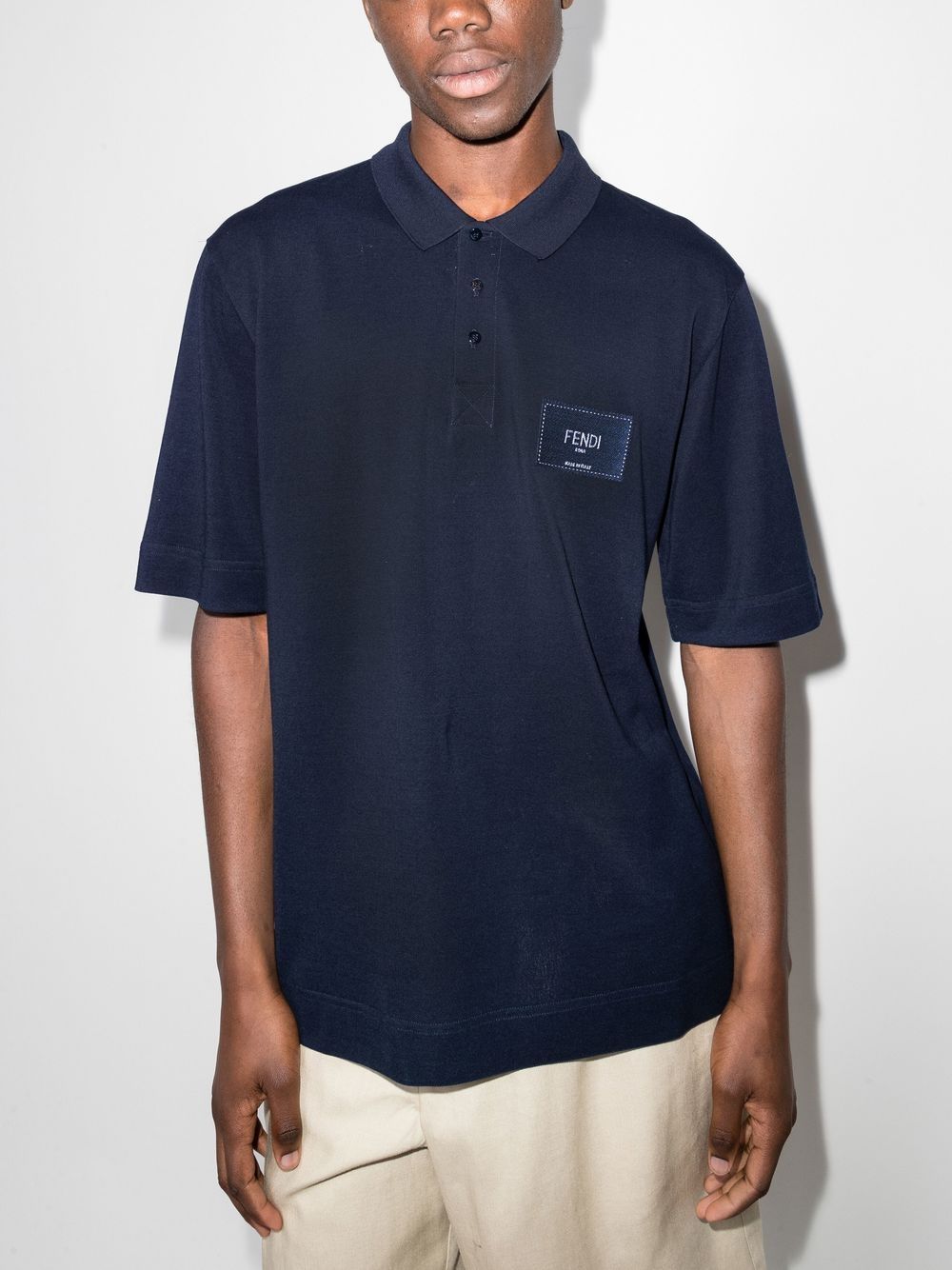 Shop Fendi Embroidered-logo Polo Shirt In Blau