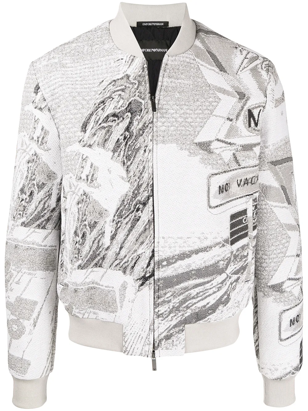 

Emporio Armani chamarra bomber tejida con motivo en intarsia - Gris