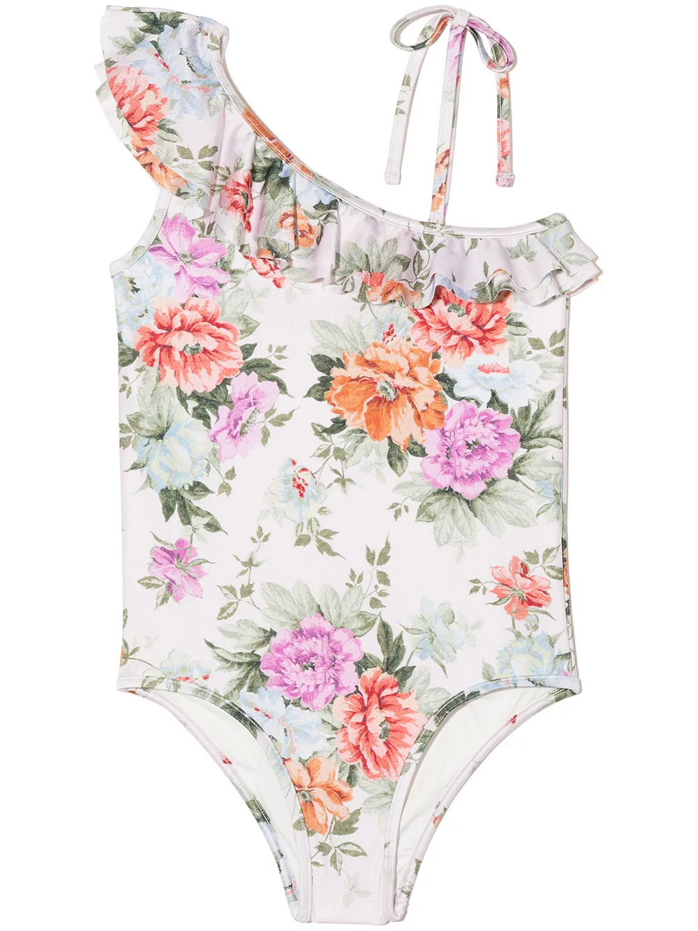 

ZIMMERMANN Kids floral-print one-shoulder ruffled swimsuit - Neutrals