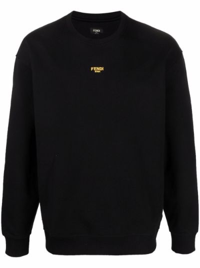 fendi navy embroidered logo crewneck sweatshirt