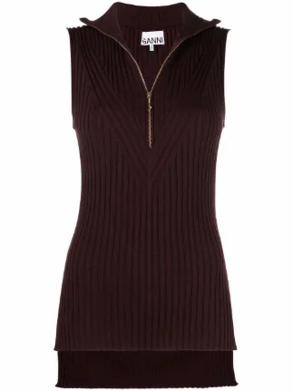 Shop GANNI rib-knit vest top with 