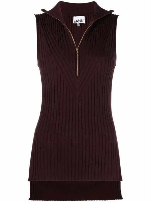 Shop GANNI rib-knit vest top with 